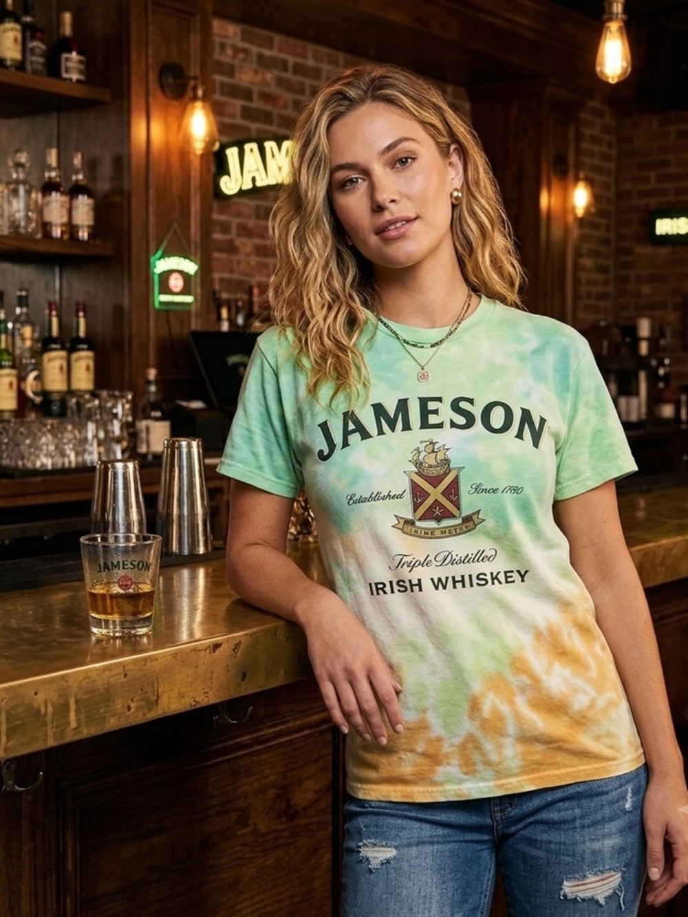 Custom Tie Die Ladies Jameson Whiskey Tshirt